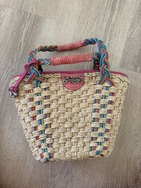 Brighton Vienna Straw Leather Trim Tote Purse